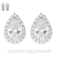 GOLD PLATED CZ TEARDROP HALO CLIP-ON STUD EARRINGS