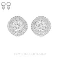 GOLD-PLATED ROUND HALO CZ CLIP-ON EARRINGS