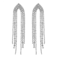 POINTED ARCH TASSEL LONG DROP CRYSTAL EARRINGS