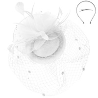 FLORAL FEATHERED ROUND PILLBOX FASCINATOR