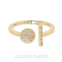 VERTICAL BAR AND SPHERE GOLD PLATED CZ CUFF RING