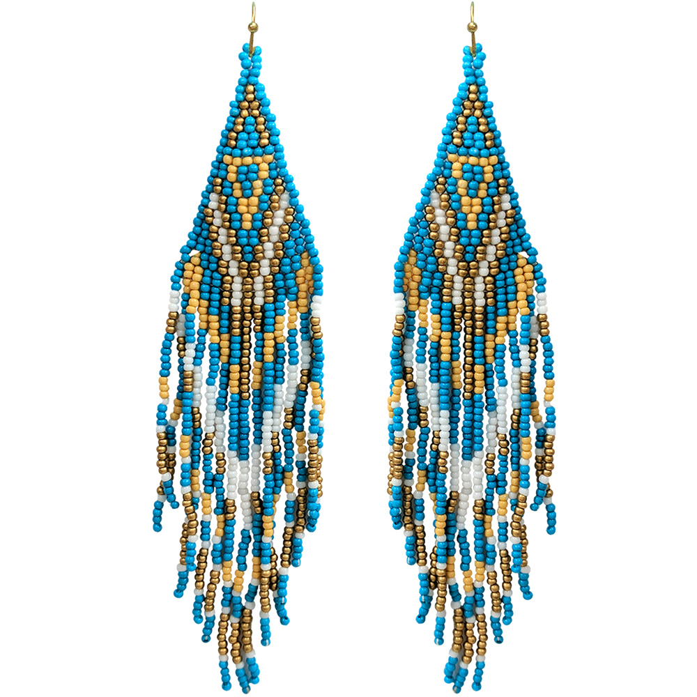E8181 TQMT NATIVE AMERICAN STYLE MULTICOLOR SEED BEAD WATERFALL FRINGE ...