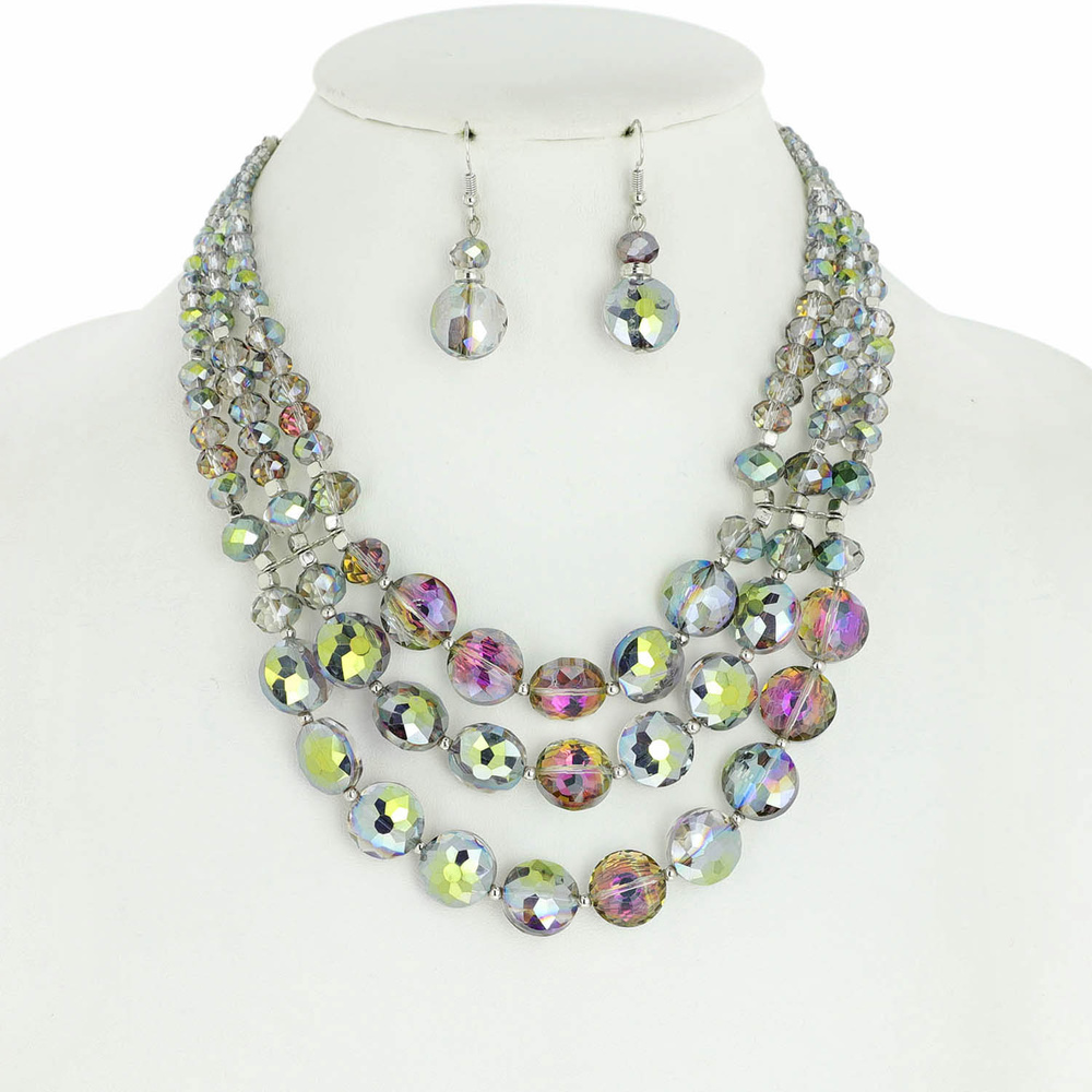 N6000 PUAB MULTI LAYERED BEAD STATEMENT NECKLACE AND EARRINGS SET - Fashion