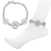 ROSE RHINESTONE PAVE CHARM CHAIN ANKLET
