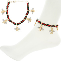 CRYSTAL RHINESTONE BEE CHARM CHAIN ANKLET