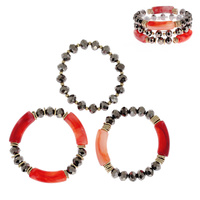 3-PIECE ASSORTED MARBLE BAMBOO TUBE STACKABLE STRETCH BANGLE BRACELET SET