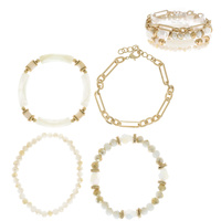 4-PIECE ASSORTED BAMBOO TUBE CHAIN BEADED STACKABLE BRACELET SET