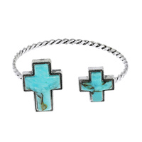 CROSS/ RECTANGLE - WESTERN INLAY TURQUOISE SEMI STONE ROPE CUFF BRACELET