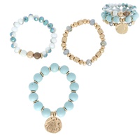 3-PIECE ASSORTED TWO TONE BEAD MIX STACKABLE LAYERED BOHEMIAN STRETCH CHARM BRACELET SET
