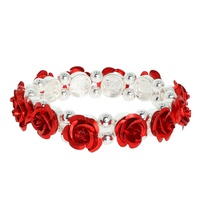 FLORAL RED ROSE METAL STRETCH BRACELET