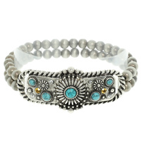 WESTERN FLORAL TURQUOISE CONCHO STRETCH BRACELET