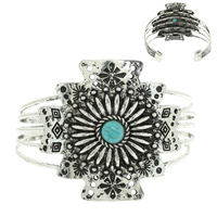 WESTERN FLORAL TURQUOISE CONCHO CUFF BRACELET