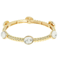 GOLD-TONE SEMIPRECIOUS STONE CUFF BANGLE BRACELET