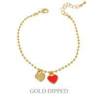 GOLD PLATED HEART CHARM BALL CHAIN BRACELET