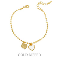 GOLD PLATED HEART CHARM BALL CHAIN BRACELET