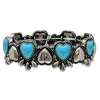 WESTERN JEWELED HEART PATTERN STRETCH BRACELET