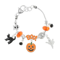 HALLOWEEN JACK O LANTERN PUMPKIN, GHOST, BLACK CAT CHARM BRACELET