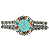 WESTERN ROUND TURQUOISE WITH SERAPE SEED BEAD NAVAJO PEARL STRETCH BRACELET WEST NATIVE AMERICAN AUTHENTIC JEWELRY