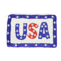 PATRIOTIC AMERICA USA LETTER BEADED COIN BAG