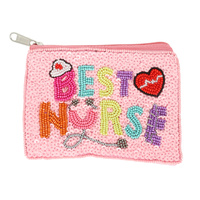 BEST NURSE SEQUIN SEED BEAD EMBROIDERED COIN BAG