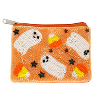 HALLOWEEN CANDY CANE GHOST JEWELED COIN BAG