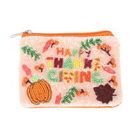 "HAPPY THANKSGIVING" SEED BEAD COIN BAG