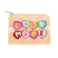 LOVE MORE SEED BEAD EMBROIDERED COIN BAG