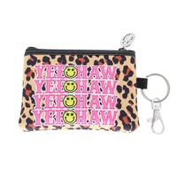 WESTERN "YEEHAW" LEOPARD PRINT SMILEY FACE KEYCHAIN COIN BAG