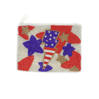 LIGHTNING BOLT SEED BEAD USA PATRIOTIC AMERICAN FLAG BEADED COIN BAG