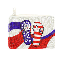 USA FLAG SANDALS - SEED BEAD PATRIOTIC HANDMADE BEADWORK ZIPPER COIN BAG