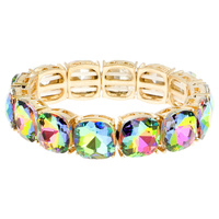 ROUNDED SQUARE GEM STONE STRETCH BRACELET