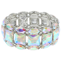 3-ROW CRYSTAL GEMSTONE CLUSTER STRETCH BRACELET