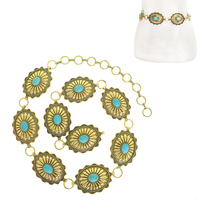 WESTERNT TURQUOISE FLOWER CONCHO CHAIN HIP BELT