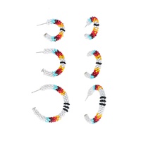 3-PAIR NATIVE AMERICAN SUNBURST BEADED OPEN HOOP EARRING SET