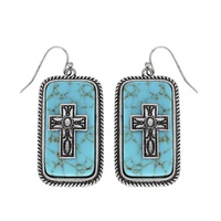 CROSS TURQUOISE SEMI STONE ROPE TRIM RECTANGULAR EARRINGS