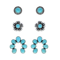 3-PAIR WESTERN TURQUOISE ASSORTED EARRINGS SET