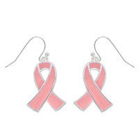 BREAST CANCER PINK RIBBON ENAMEL COATED  EARRINGS