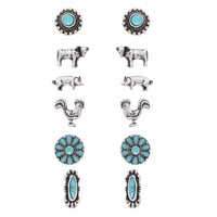 6-PAIR FARM LIFE ASSORTED WESTERN STUD EARRING SET