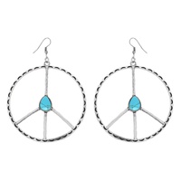 WESTERN TURQUOISE PEACE SIGN OPEN CIRCLE EARRINGS