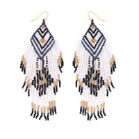 NATIVE AMERICAN CHEVRON BEADED TASSEL EARRINGS