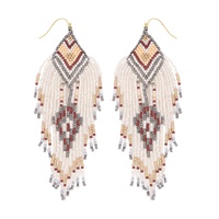 NATIVE AMERICAN CHEVRON BEADED TASSEL EARRINGS