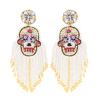 SUGAR SKULL TASSEL BEADED LONG DROP EARRINGS