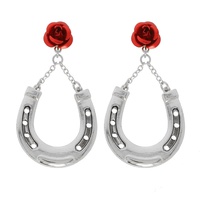 WESTERN RED ROSE HORSESHOE DROP EARRINGS