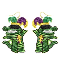 JESTER HAT MARDI GRAS ALLIGATOR BEADED EARRINGS