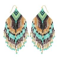 NATIVE AMERICAN BEADED TASSEL LONG DROP EARRINGS