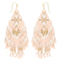 NATIVE AMERICAN BEADED TASSEL LONG DROP EARRINGS