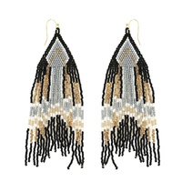 NATIVE AMERICAN BEADED TASSEL LONG DROP EARRINGS