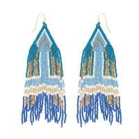 NATIVE AMERICAN BEADED TASSEL LONG DROP EARRINGS