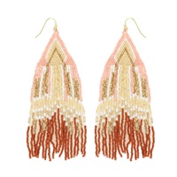 NATIVE AMERICAN BEADED TASSEL LONG DROP EARRINGS