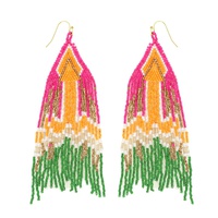 NATIVE AMERICAN BEADED TASSEL LONG DROP EARRINGS